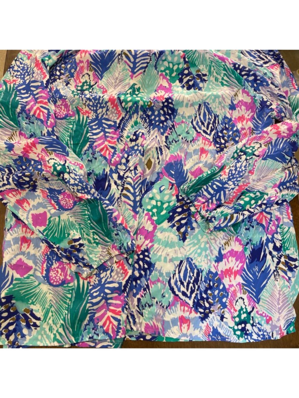 Lilly Pulitzer Willa Tunic Women's Size Large Quill Out Poet Rayon Blouse Preppy - Picture 7 of 10